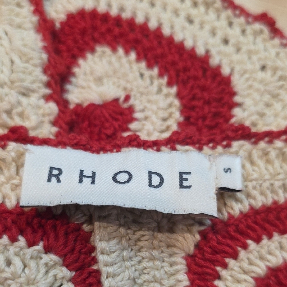 NEW $250 RHODE SLOANE HAND CROCHET CROP TOP IN RED & CREAM SIZE S - Picture 8 of 11